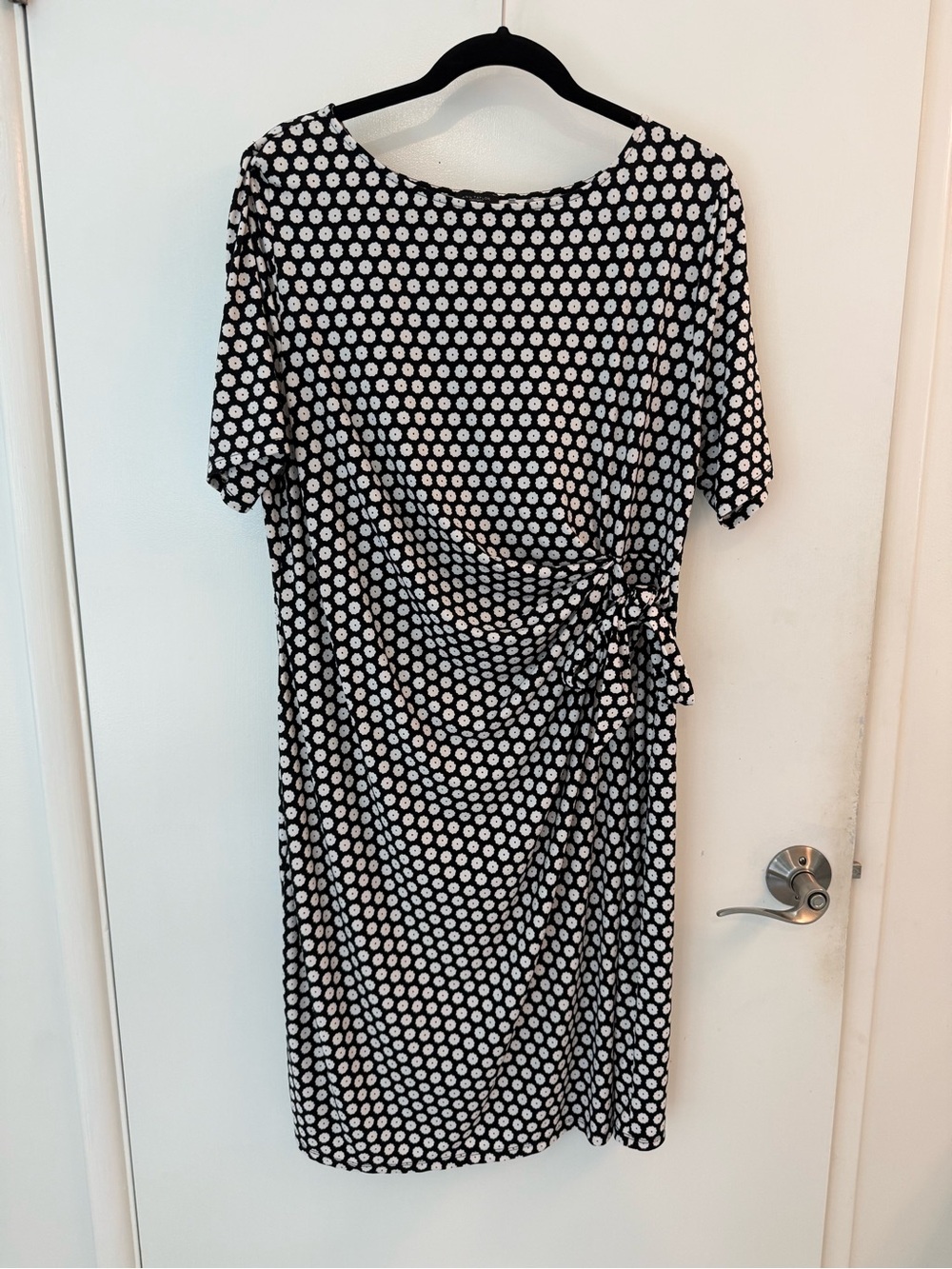 Ann Taylor Black and White Polka Dot Side-Tie Midi Dress